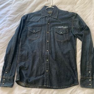Ed Hardy size medium men’s jean button up shirt